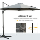 Ombrellone da Giardino Decentrato a Manovella e a 8 Stecche Ø2,95x2,5 m Grigio 