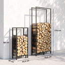 Portalegna per Interni ed Esterni 45,5-75,5x25x98-170 cm con Larghezza e Altezza Regolabili e Base Rialzata in Acciaio Nero      