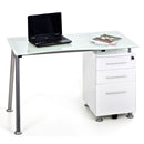 Scrivania 120x60xH75 cm in Vetro con Cassettiera Record Bianca
