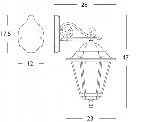 Lampada Applique Grande in Basso Colore Nero e Oro per Esterno Linea Merlet Sovil
