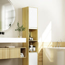 Mobile a Colonna da Bagno Salvaspazio con 2 Armadietti e 2 Ripiani 30x24x170 cm Rovere e Bianco 