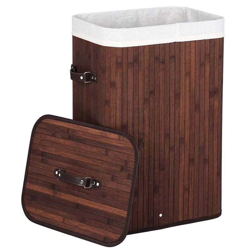 Cesto Biancheria Sporca Pieghevole in Bambu Tessuto Portabiancheria con Manici Marrone