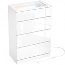 Cassettiera Moderna 4 Cassetti 60x40x90 cm con Luci LED in MDF e Vetro Temperato Bianca      