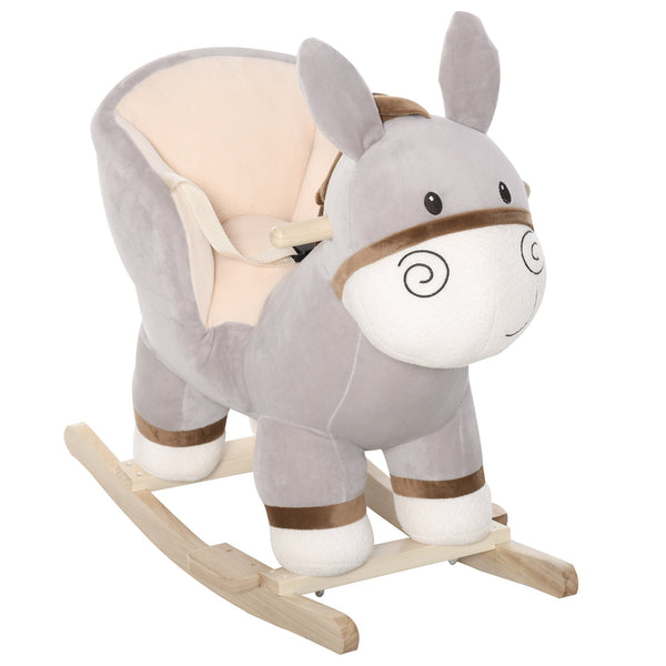 Chaise à bascule pour enfant en bois âne en peluche avec son sconto
