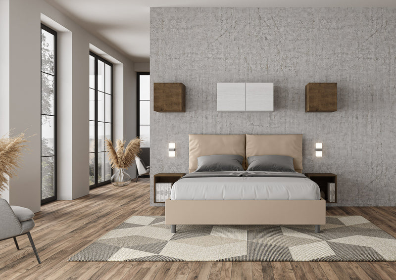 Letto Matrimoniale con Alzata Comoda Imbottito in Similpelle Antea Tortora Varie Misure