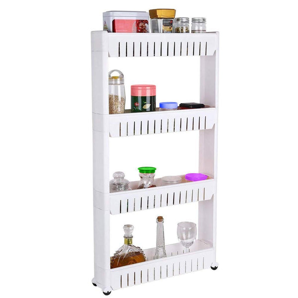 Desserte de cuisine 54x102x12 cm 4 étagères avec roulettes en plastique blanc online