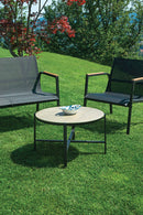 Set Salotto da Giardino Divano 2 Poltrone e Tavolino Tarquinia in Ferro e Textilene Antracite