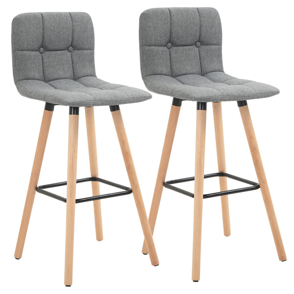 Set 2 Tabourets 41,5x47x97,5 cm Pieds Bois Tissu Effet Lin Gris acquista