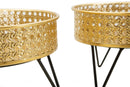 Porta Vasi Bossy Coppia Ø20,5x13 cm - Ø18x13 cm in Ferro Nero e Oro      