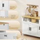 Credenza Cucina 110x33x75 cm con Ante Ammortizzate 2 Armadietti e Vano Aperto in Legno Bianco      