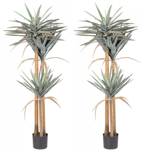 acquista Set 2 Piante Artificiali Yucca 80x75x152 cm in Plastica con Vasi Verde