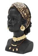 Statua Donna Masai 19x30x18,5 cm in Poliresina Nero/Oro