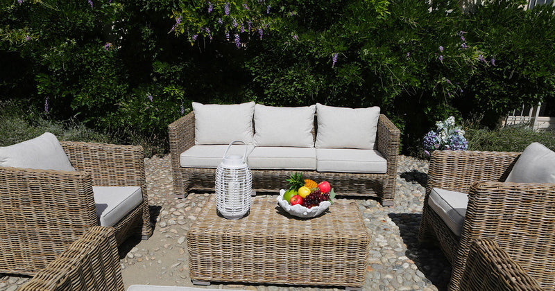 Set Salotto da Giardino 2 Poltrone Tavolino Divano 3 Posti in Rattan Manila Grigio