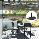 Ombrellone da Parete Mezzaluna Salvaspazio 270x240 cm con Apertura a Manovella in Metallo e Poliestere Grigio Chiaro      
