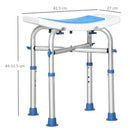Sgabello per Doccia Bagno 42,5x27x44-51,5 cm Piedini Antiscivolo a Ventosa in Alluminio Blu e Bianco