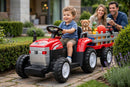 Trattore Elettrico per Bambini 12V con Rimorchio Rosso