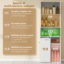 Mobile da Bagno 60x30x174 cm a 2 Ante con Cesto Portabiancheria a Ribalta e Ripiano Aperto in Legno Bianco      