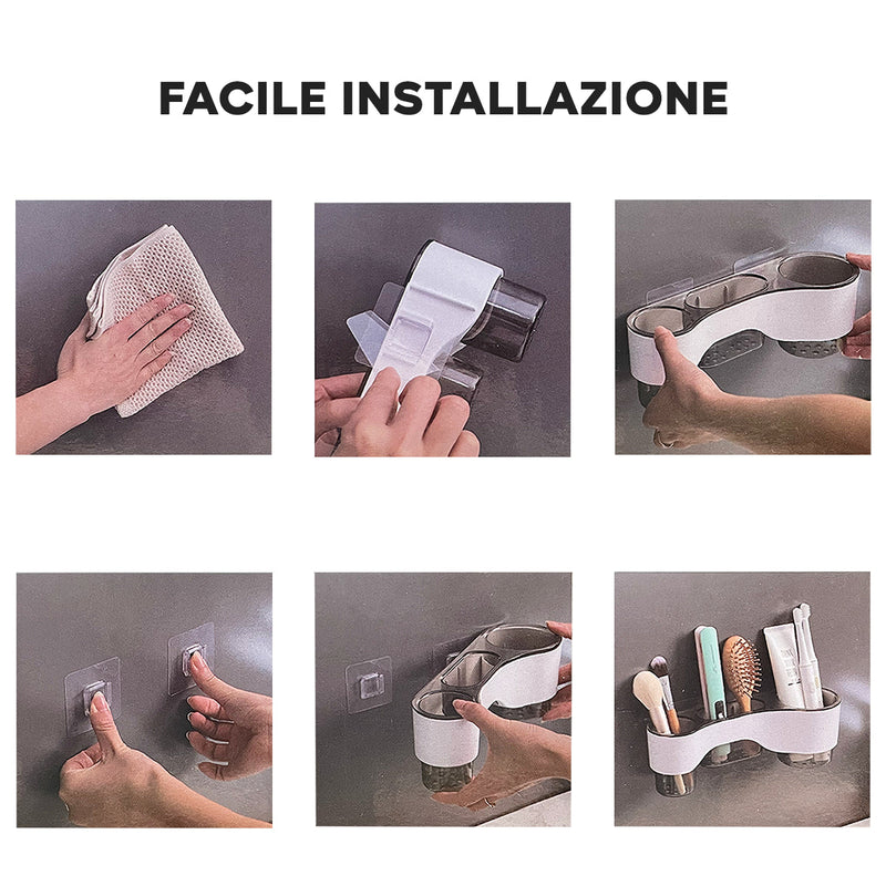 Portautensili Multifunzione da Parete per Cucina Organizer 3 Scomparti