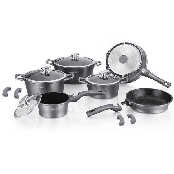 acquista Batteria di Pentole 14 Pezzi in Pietra Antiaderente Induzione Silver