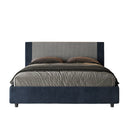 Letto Matrimoniale con Testata e Alzata Comoda Imbottito in Tessuto Labirinto Rosal Blu Varie Misure