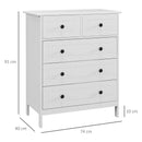 Cassettiera 5 Cassetti 74x40x91 cm in Legno  Bianco