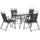 Ensemble table et 4 chaises de jardin pliantes en métal et verre trempé noir