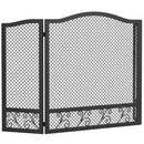 Parascintille Camino Pieghevole a 3 Pannelli 107x1x60 cm in Metallo Verniciato Nero      