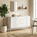 Credenza Moderna 120x39,1x76 cm con 3 Cassetti Silenziosi 2 Ripiani Regolabili 5 Gambe in Acciaio e MDF Bianco      