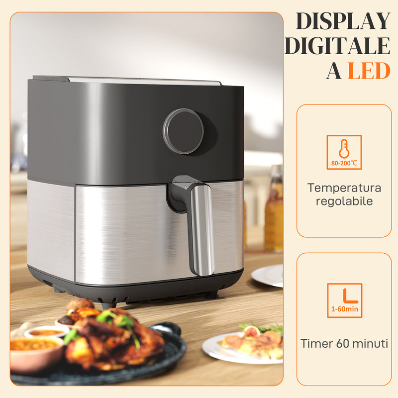 Friggitrice ad Aria Air Fryer 1700W da 6,8L con 8 Programmi di Cottura Nero  