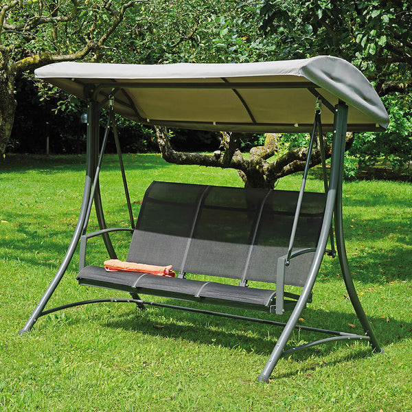 online Balançoire de jardin 3 places en fer anthracite et noir Vorghini
