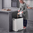 Pattumiera a Pedale 2x30 L 52,5x37,5x66 cm con Secchi Estraibili e Coperchio Soft-Close in Acciaio Inox Argento      