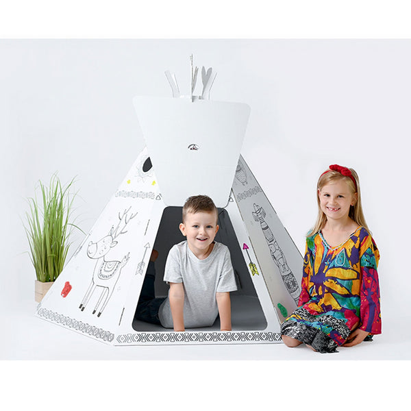 Tenda per Bambini Tipì Indiano in Carta da Colorare 126x122x141 cm Bianco acquista