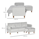 Divano Letto Angolare 218x110x66 cm con Penisola in Legno e Tessuto Grigio Chiaro