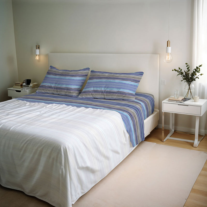 Set Lenzuola con Stampa Sopra Sotto e Federe Linea River Rio Blue Varie Misure