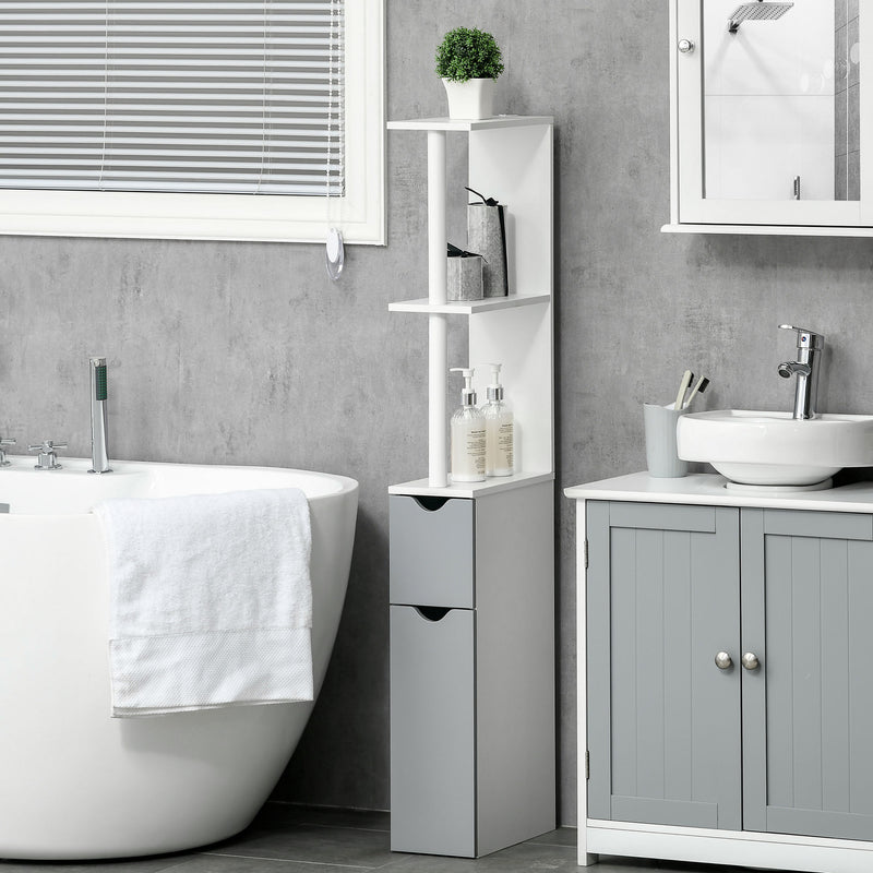 Mobile a Colonna da Bagno 15,2x29,8x118 cm in Legno Bianco e Grigio   