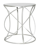 Tavolinetto Saturn Ø50x55 cm in Ferro e Specchio e MDF Argento
