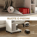 Tavolino da Soggiorno 40x30x69 cm con Rotelle e Mensola Aperta a Forma di C in Legno Bianco      