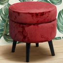 Pouf Contenitore Ø37x40 cm Sgabello Poggiapiedi in Tessuto Velluto Bordeaux     