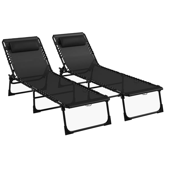 sconto Set 2 Lettini Prendisole 189x58x30 cm con Schienale Reclinabile in Acciaio Nero