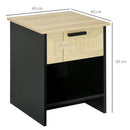 Comodino 1 Cassetto 1 Ripiano 40x40x50 cm in Legno e Rattan Nero e Naturale