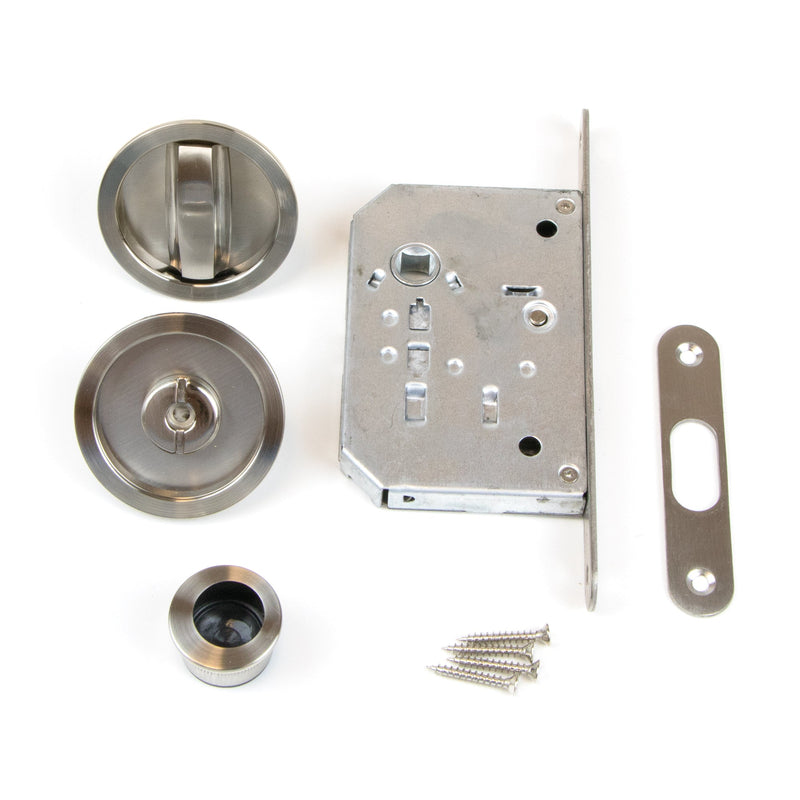 Kit di Serratura con Nottolino Rotondo per Porte Scorrevole Acciaio Nichel Satinato. Emuca