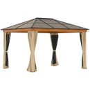 Gazebo da Giardino 2,94x3,60x2,67m con Tetto in Policarbonato e Zanzariere in Acciaio Cachi