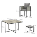 Set da Giardino 9 Pezzi Tavolo da Pranzo 4 Sedie e 4 Sgabelli Grigio    
