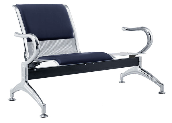 Banc de salle d'attente 1 place bureau avec coussin et table en acier et simili cuir argent/bleu marine prezzo
