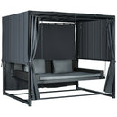 Dondolo Lettino con Pergola da Giardino 235x180x210 cm in Acciaio e Rattan PE Grigio Scuro