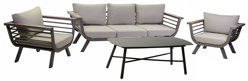 Set da Giardino Divano 2 Poltrone e Tavolino in Alluminio Riverside Tortora