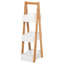 Mobiletto da Bagno 3 Ripiani 21x30x81 cm in MDF Bianco e Bambù