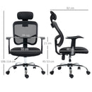 Sedia da Ufficio Ergonomica con Poggiatesta 63x62x106-114 cm in Poliestere e Acciaio Nero  