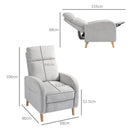 Poltrona Relax Reclinabile 150° con Poggiapiedi 68x90x106 cm in Tessuto Effetto Lino Grigio Chiaro 