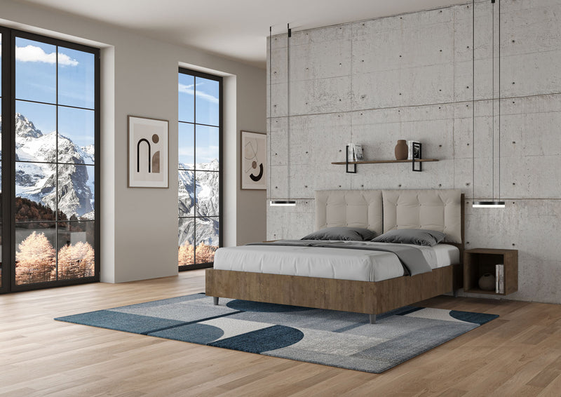 Letto Matrimoniale con Alzata Comoda Struttura Noce con Cuscini in Similpelle Annalisa Tortora Varie Misure
